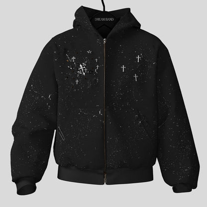 Oversize Cross Print Zipper Hoodie WN27126
