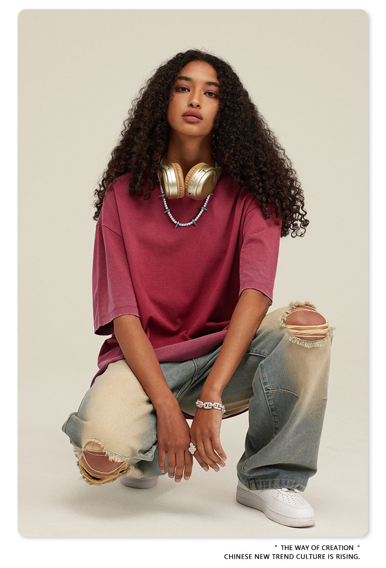 Washed Damage Oversize Short Sleeve T-Shirt WN6068