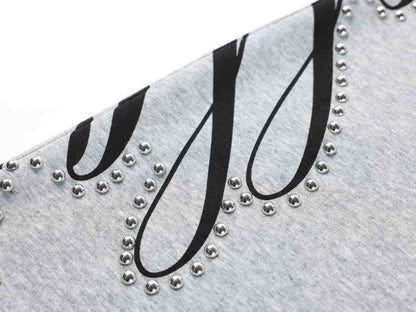 Metal Stud Graffiti Letter Print Curved Wide Leg Sweatpants WN27905