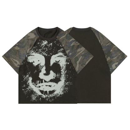 Camo Patchwork Graphic Print Short Sleeve T-Shirt WN25622