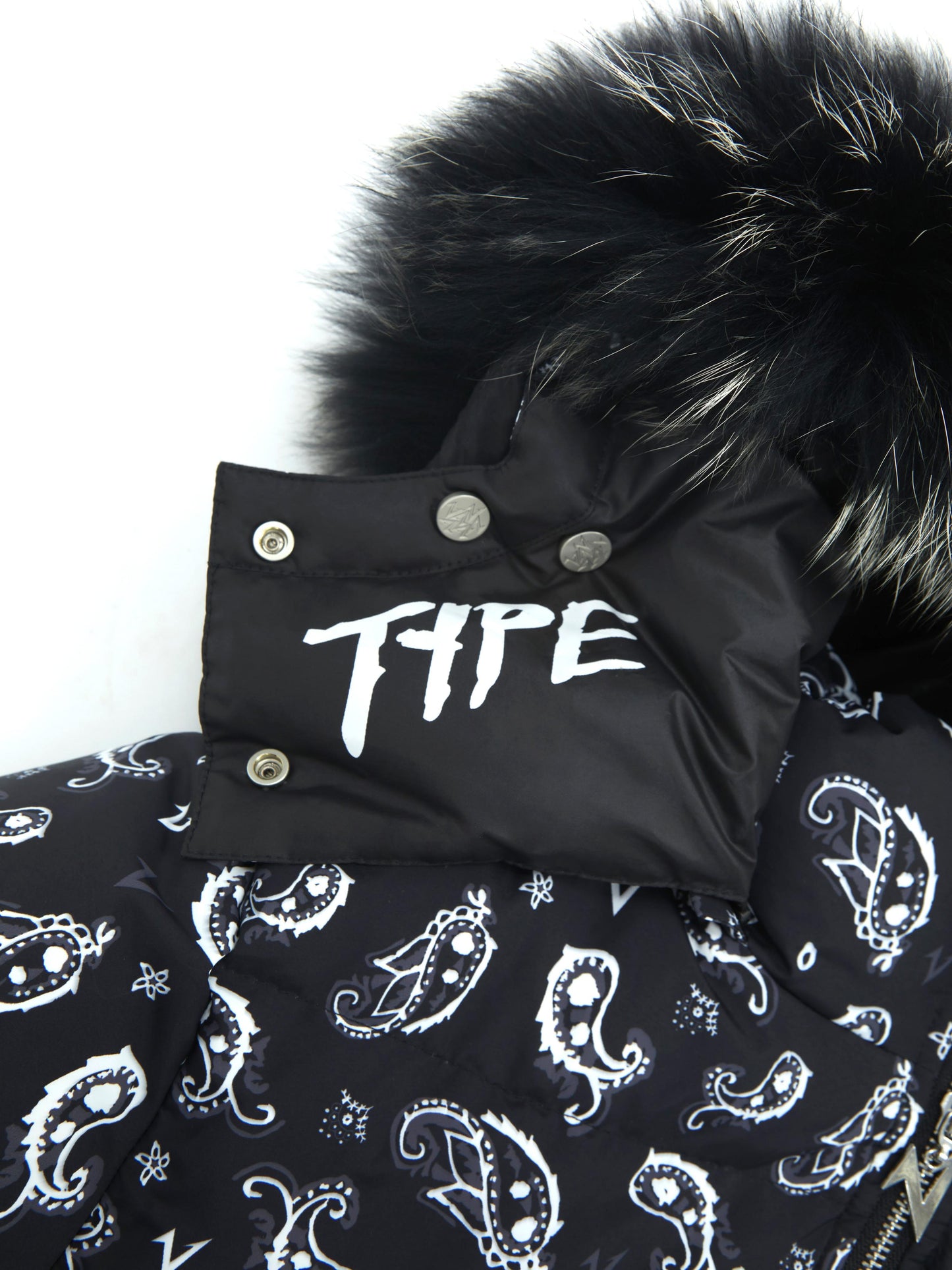 Paisley Hooded Fake Fur White Duck Down Jacket WN20991