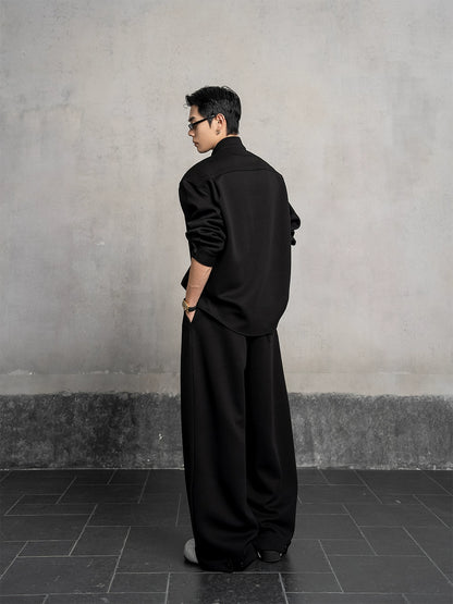 Fake Layered Stand Neck Sweatshirt & Pants Setup WN20870