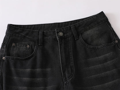 Washed Patchwork Wide Leg Cargo Denim Jeans WN26889