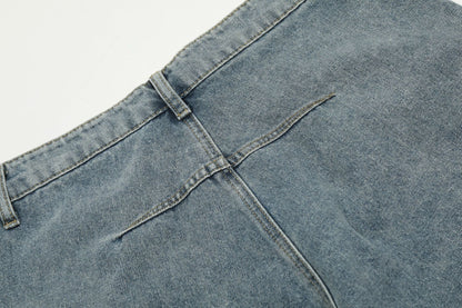 Washed Deconstruction Wide Leg Denim Half Jeans WN26112