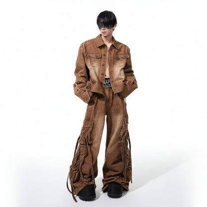 Damage Denim Jacket & Flare Denim Jeans Setup WN14840