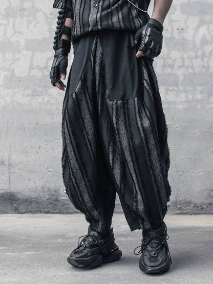 Stripe Mix Patch Wide Leg Harem Pants WN22298