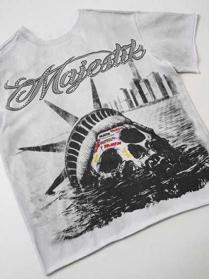Washed Letter Skull Graphic Short Sleeve T-Shirt WN28103