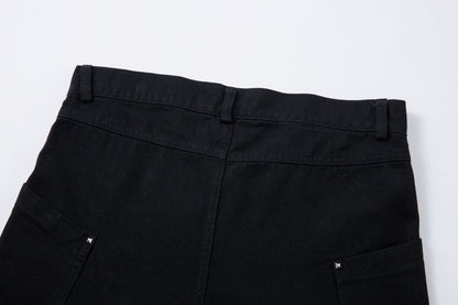 Studs Accent Design Wide Leg Denim Jeans WN18571