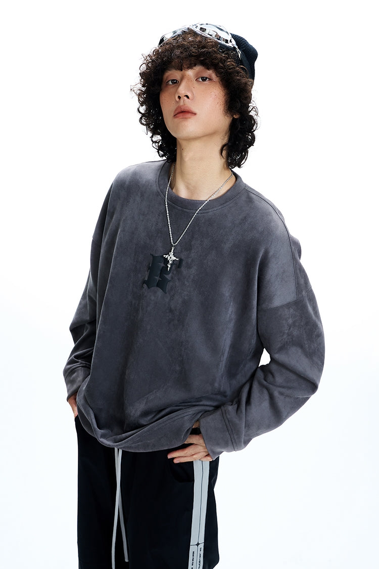 Overize Suede Round Neck Sweatshirt WN9823