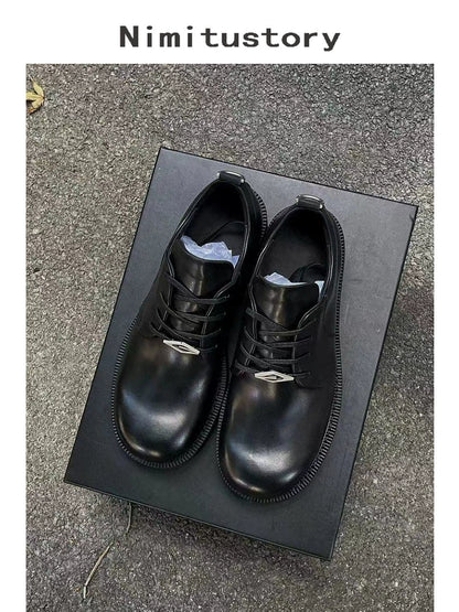 Round Toe Chunky Sole Leather Derby Shoes WN20600