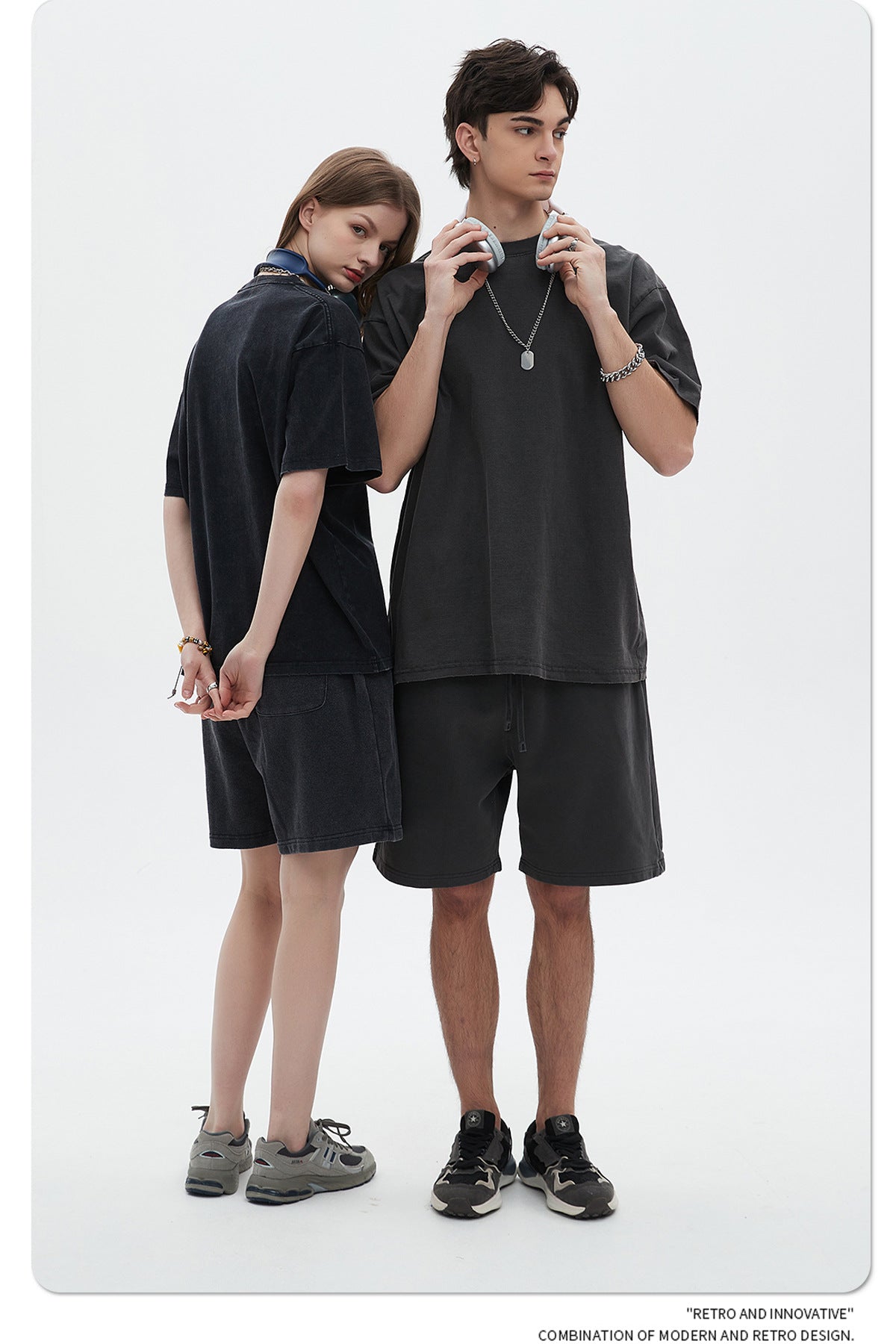 Washed Dyed Oversize Damage Short-sleeve T-shirt & Short Sweatpants Setup WN6630-K