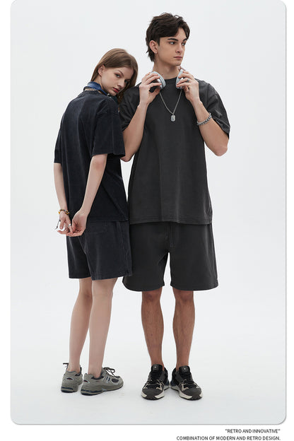 Washed Dyed Oversize Damage Short-sleeve T-shirt & Short Sweatpants Setup WN6630-K