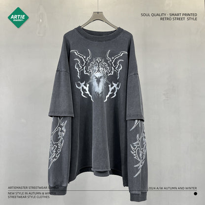 Fake Layered Round Neck Print Long Sleeve T-Shirt WN7815