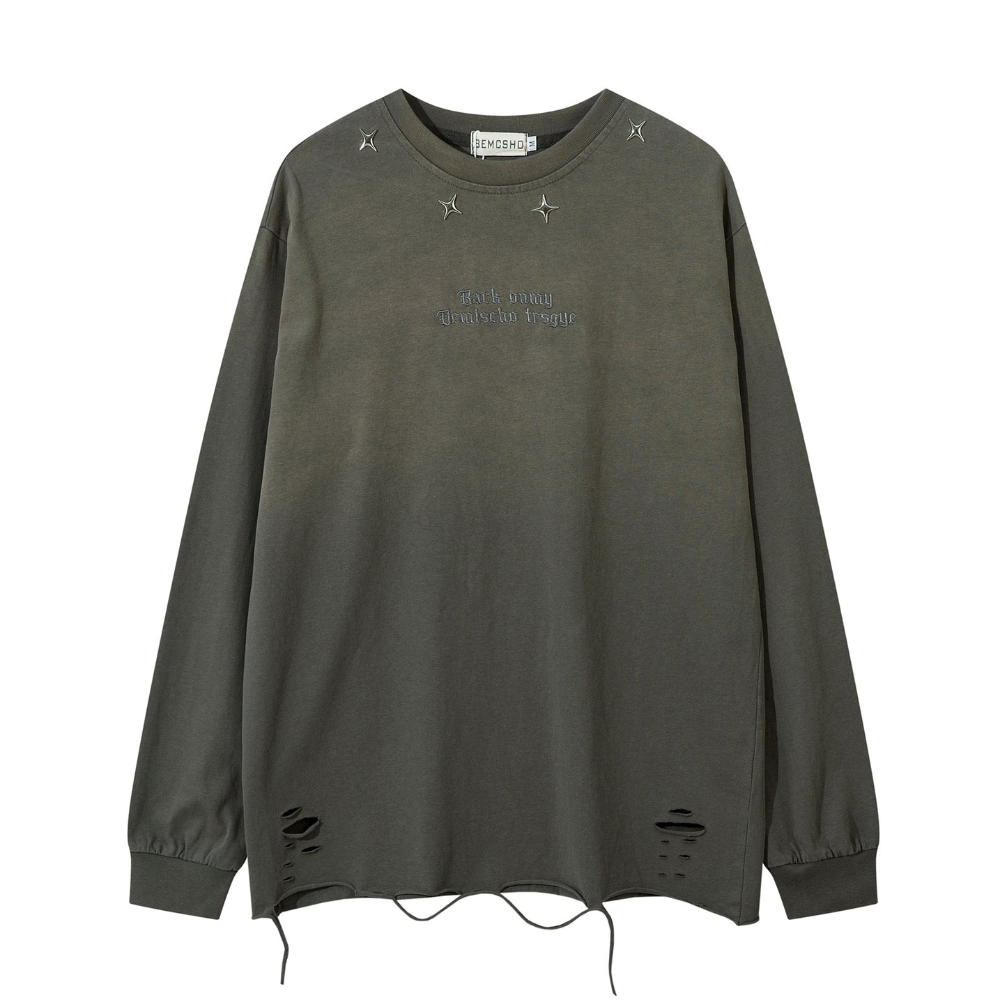 Washed Gradient Damage Long Sleeve T-Shirt WN11205