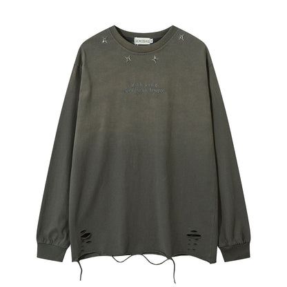 Washed Gradient Damage Long Sleeve T-Shirt WN11205