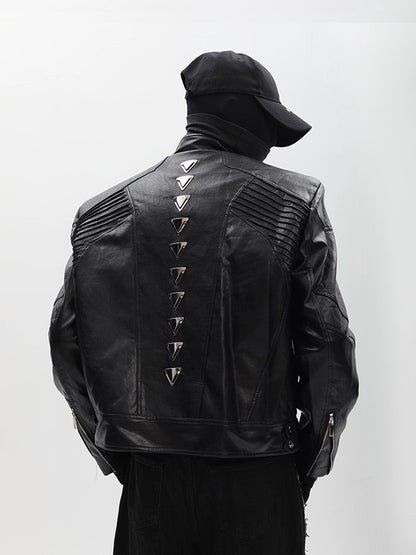 Spine Pleats PU Leather Jacket WN18628