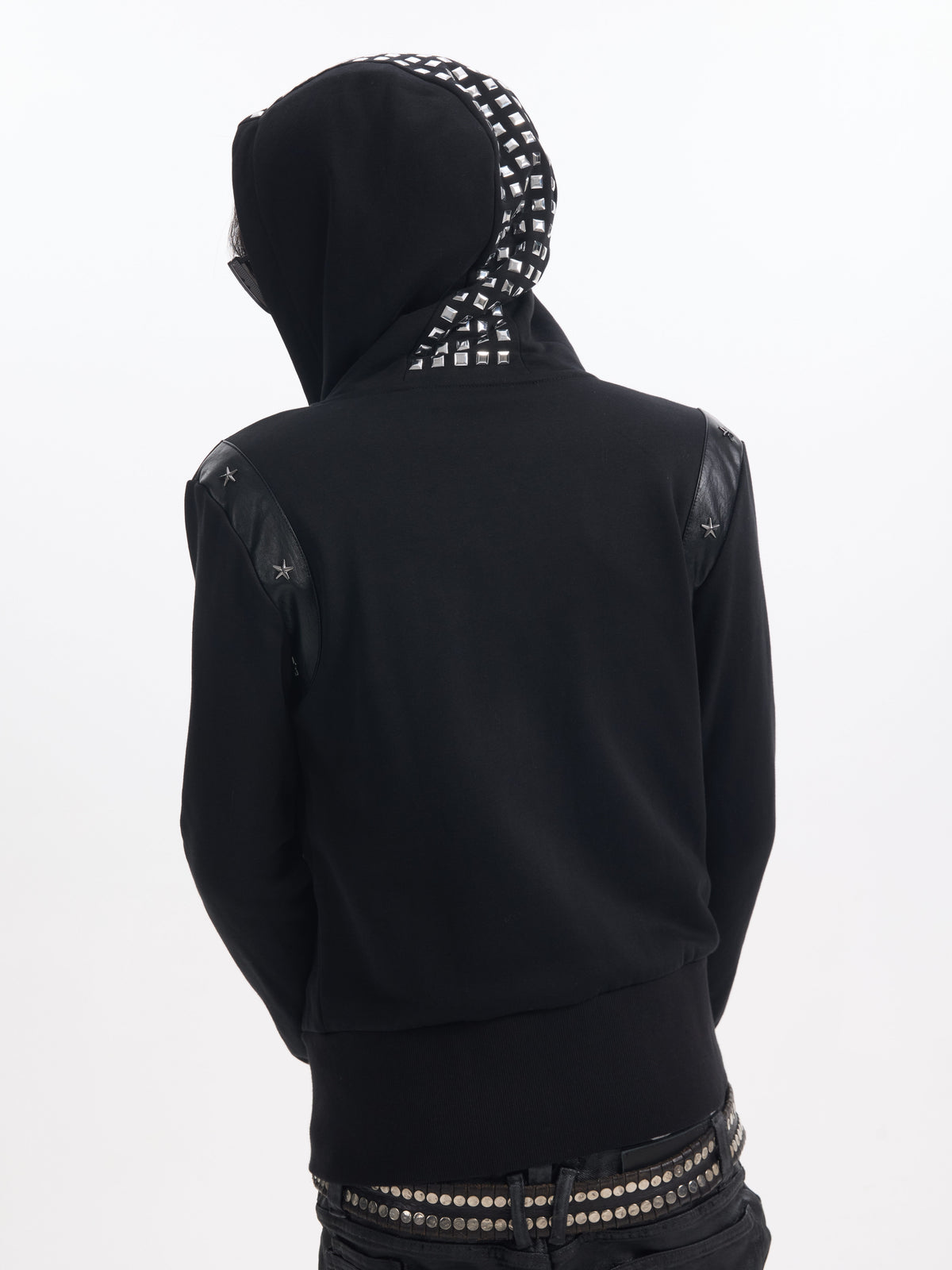 Studs Detail Star Zipper Hoodie WN27189