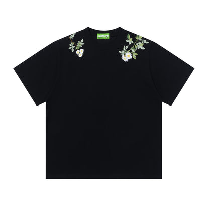 Floral Letter Embroidery Oversize Short Sleeve T-Shirt WN26880