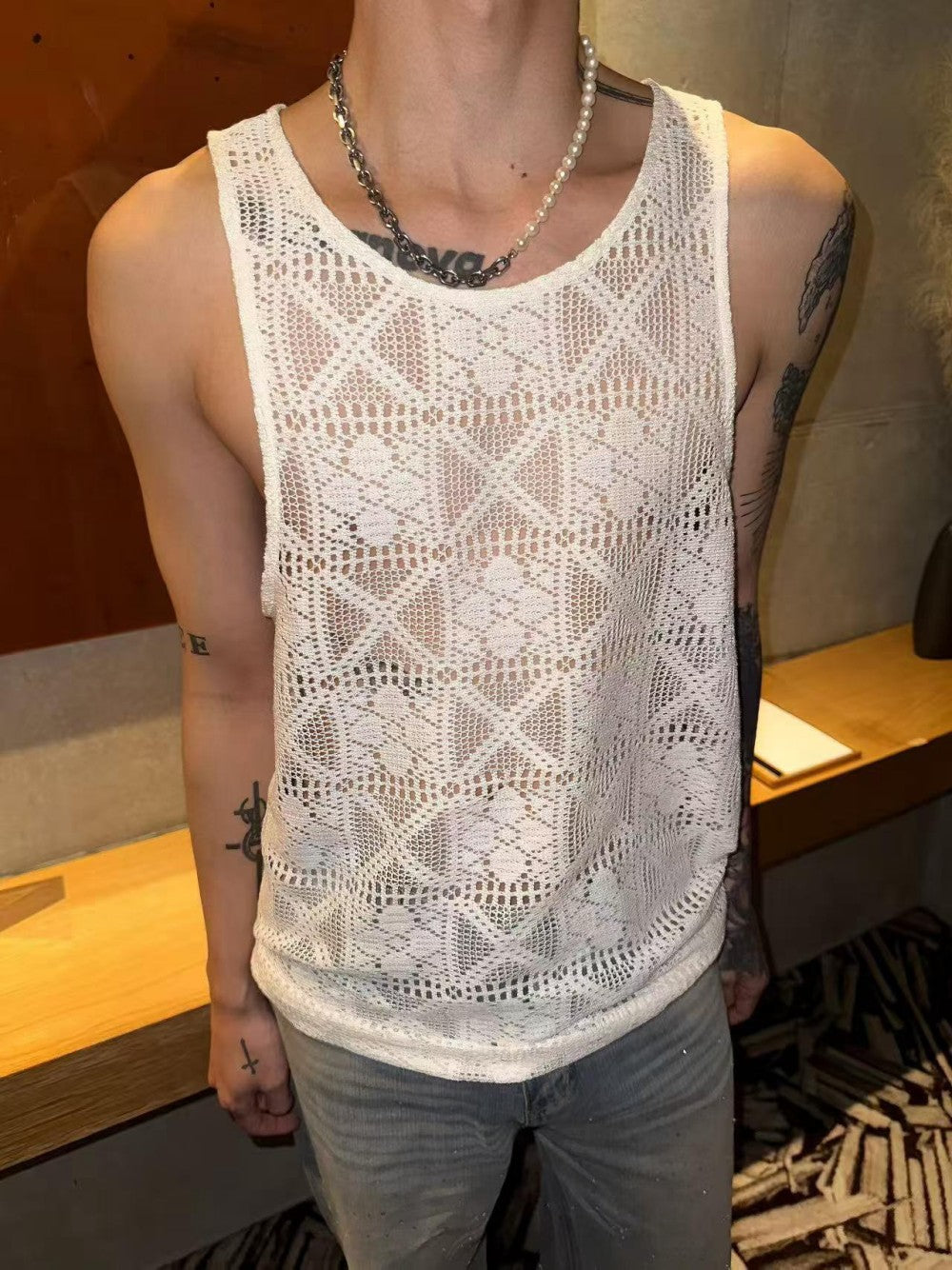 Mesh Diamond Pattern Tank Top WN28072