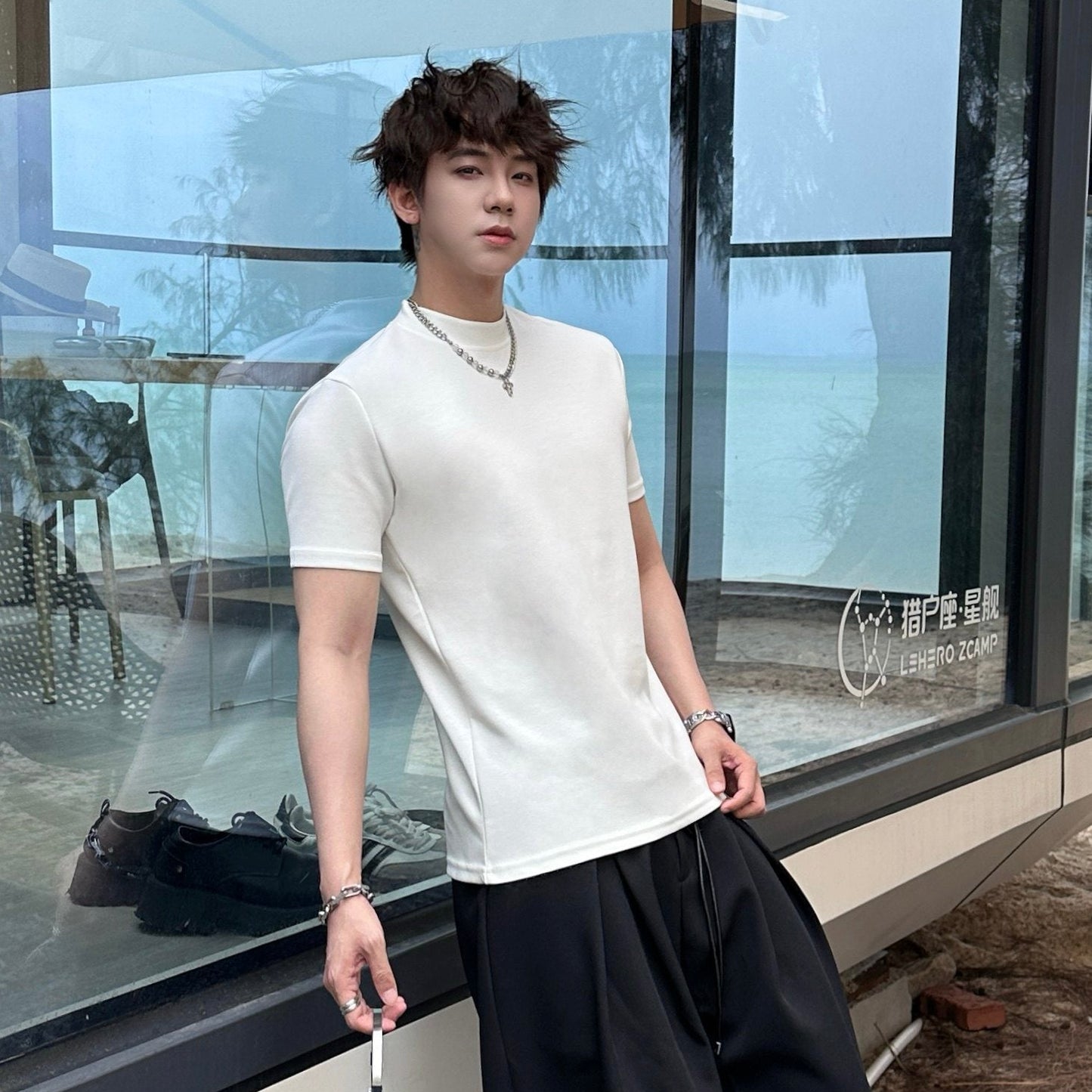 Shoulder-pad Slim Short Sleeve T-Shirt WN25216