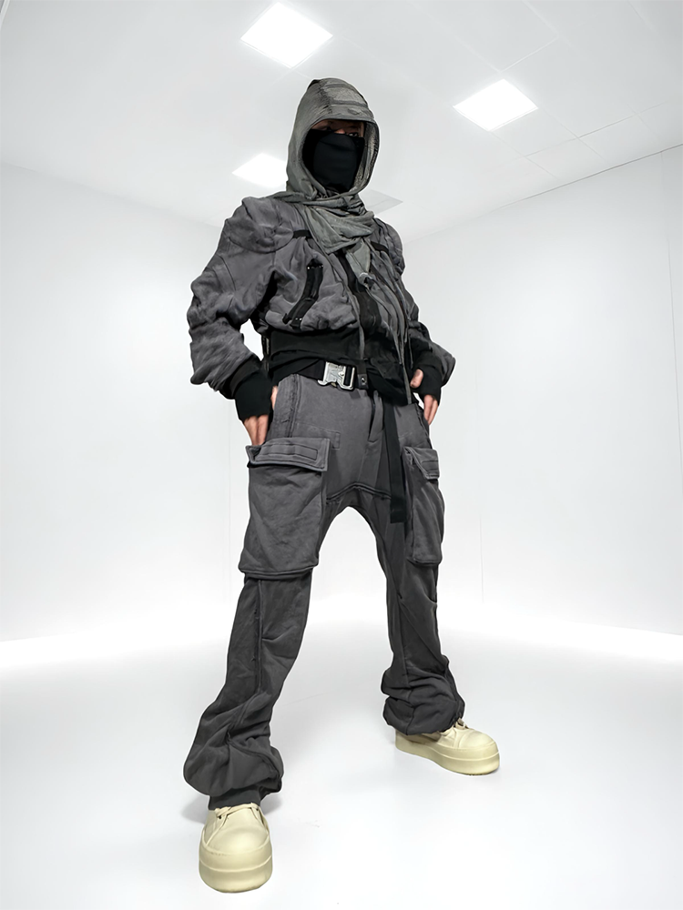 Pleated Flare Washed Cargo Pants WN22003