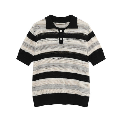 Openwork Border Knit Polo Short Sleeve Shirt WN25020