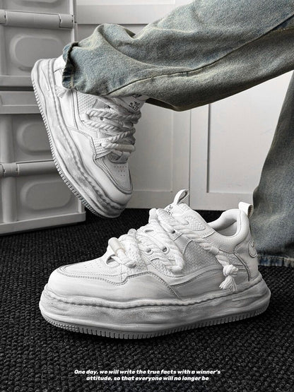 Ivory Distressed Chunky Lace-Up Sneakers WN24508