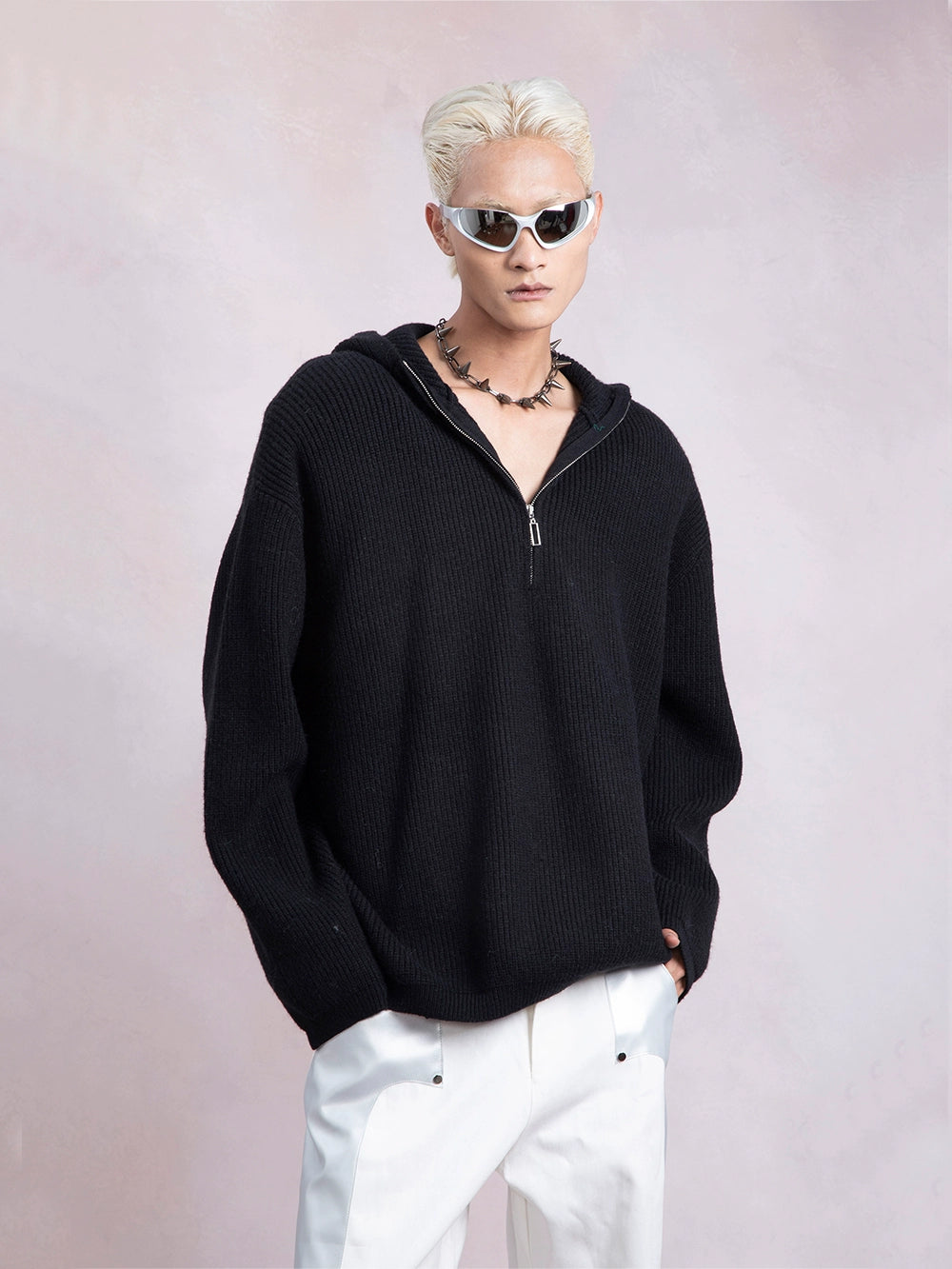 Half Zip Oversize Knit Hoodie WN9345