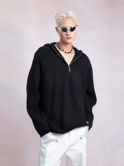 Half Zip Oversize Knit Hoodie WN9345