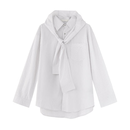 Stripe Detachable Tie Design Long Sleeve Shirt WN24902