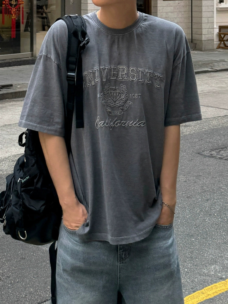 Graphic Letter Embroidery Oversize Short Sleeve T-Shirt WN20289