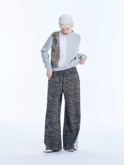 Patchwork Lace Cutout Sequin Embroidery Sweatshirt WN18947