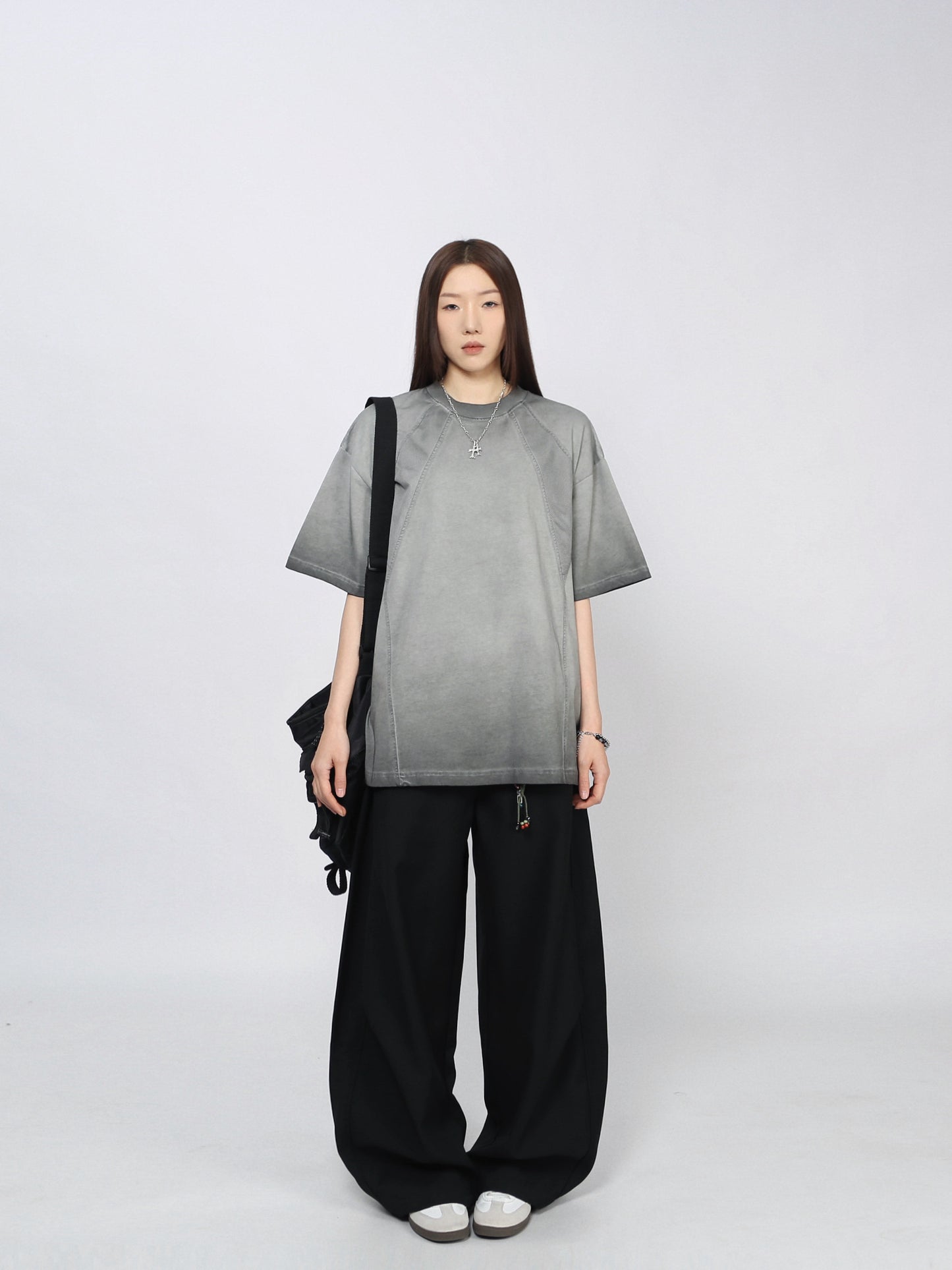 Washed Patchwork Oversize Short Sleeve T-Shirt WN24406