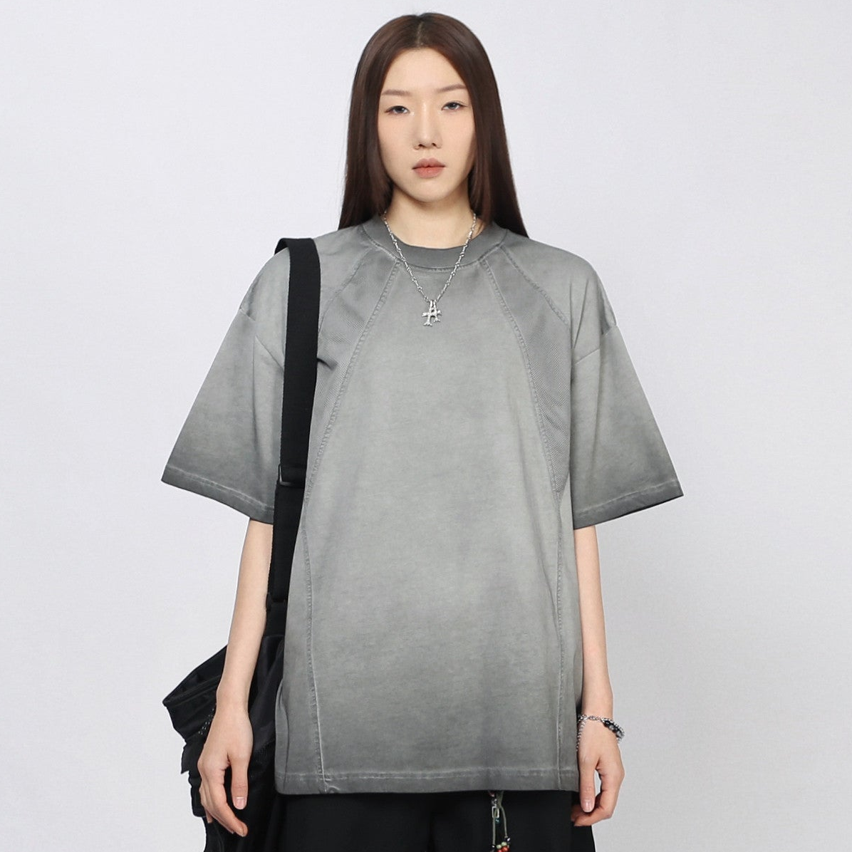 Washed Patchwork Oversize Short Sleeve T-Shirt WN24406