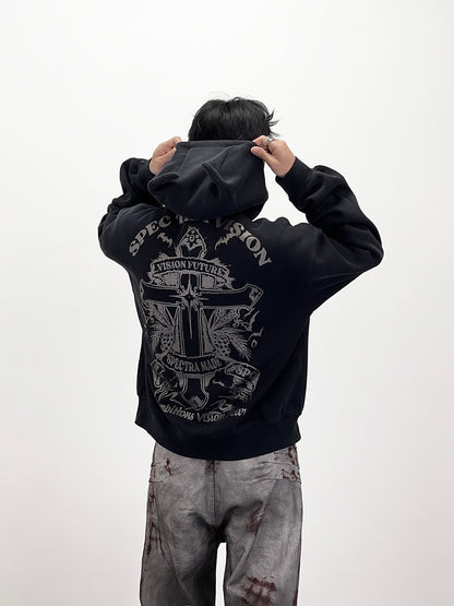 Cross Print Heavyweight Zipper Hoodie WN24264
