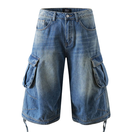 Washed Multi Pocket Cargo Denim Half Jeans WN26123
