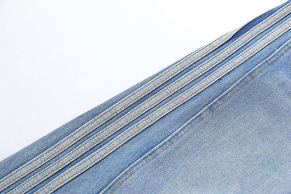 Washed Whisker Pin Tuck Wide Leg Denim Jeans WN26126