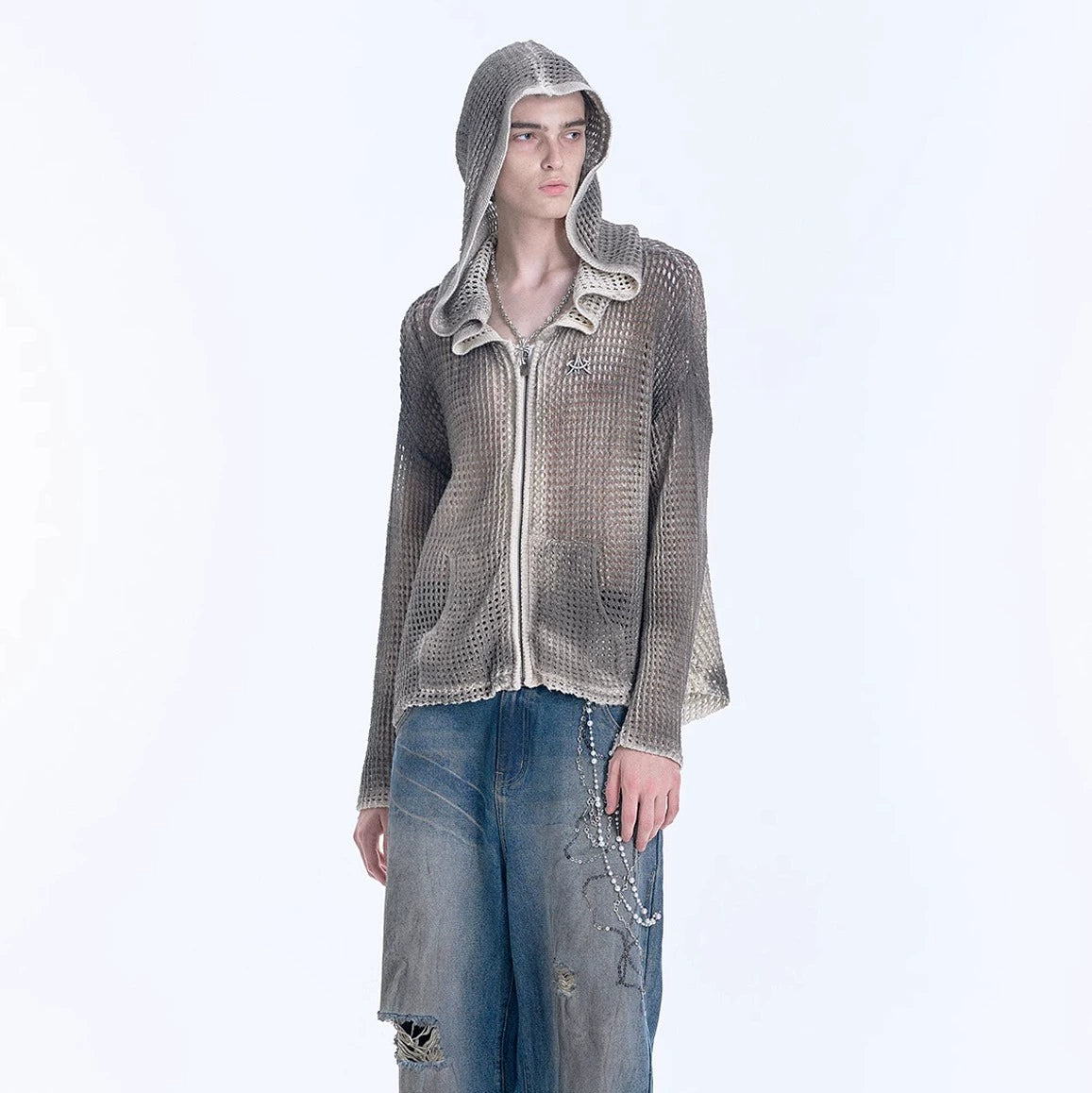 Hollow Hooded Knit Cardigan WN19015