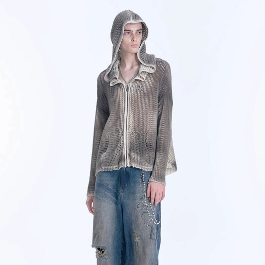 Hollow Hooded Knit Cardigan WN19015