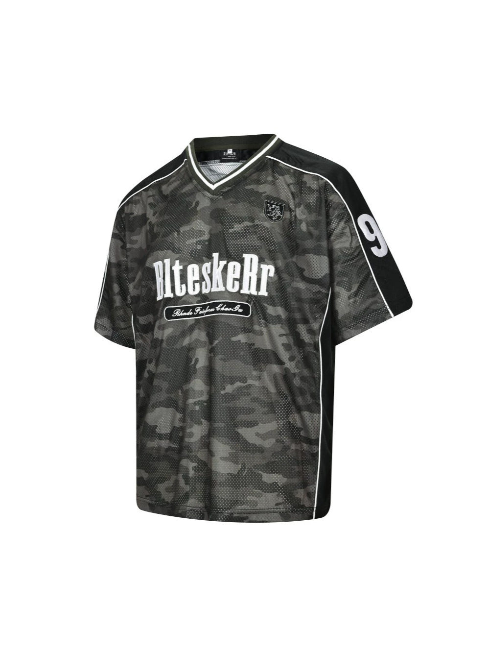 Camouflage Letter Badge Embroidery Contrast Patchwork Oversize Short Sleeve T-Shirt WN27902
