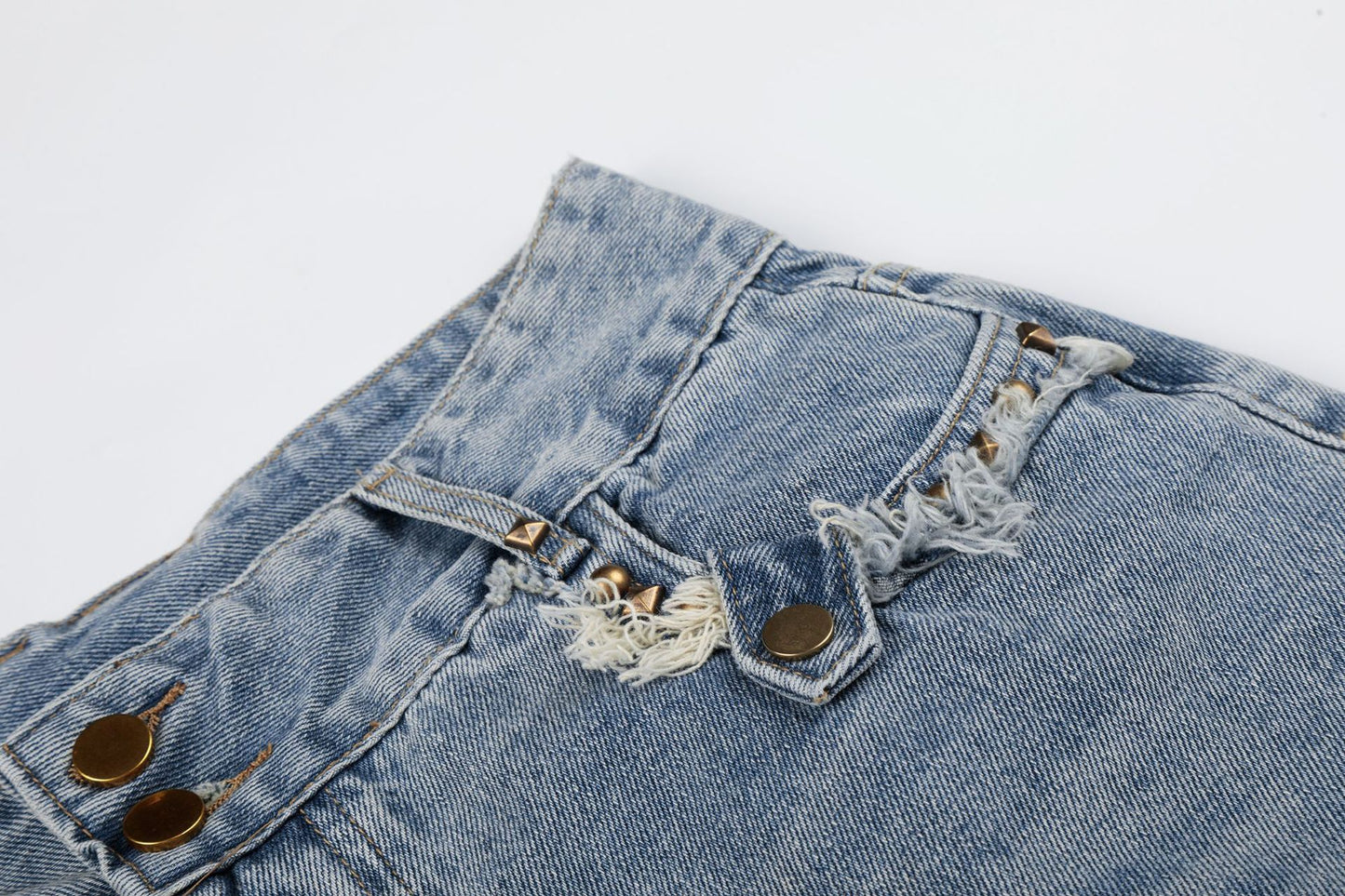Fringe Studs Denim Half Jeans WN25518