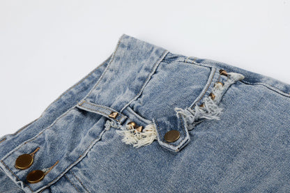 Fringe Studs Denim Half Jeans WN25518