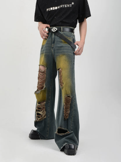 Tie dye Damaged Wide-Leg Denim Jeans WN6092