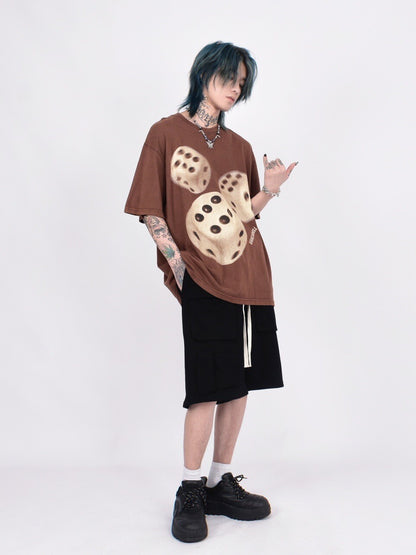 Dice Print Washed Oversize Short Sleeve T-Shirt WN24461