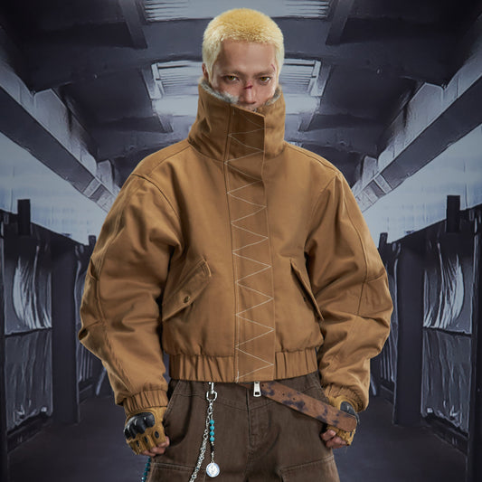 Fake Fur Collar High-Neck Zipper Cropped Puffer Jacket WN22849