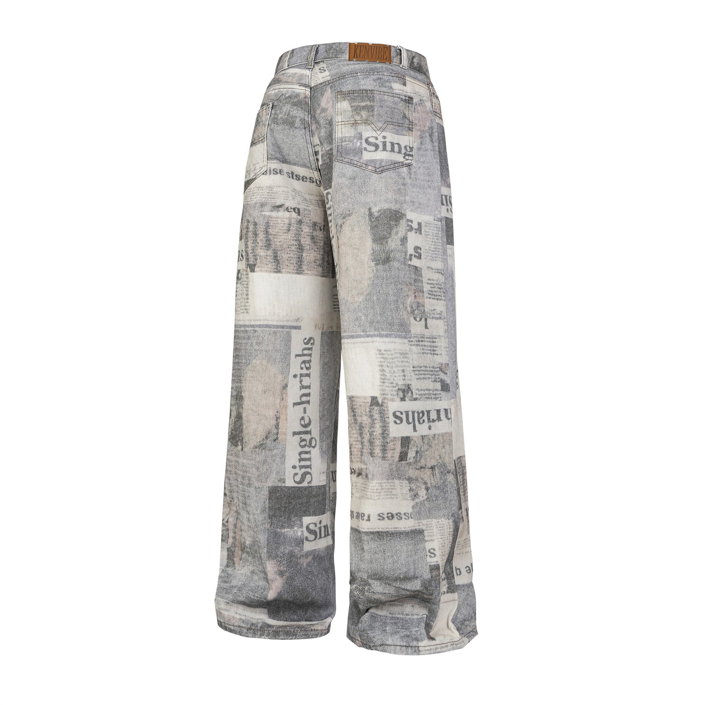 Newspaper Print Wide-Leg Denim Jeans WN12680