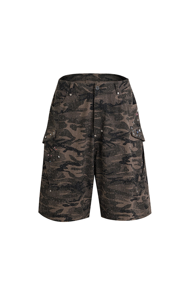 Damage Reconstructed Fabric Camouflage Half Pants WN26715
