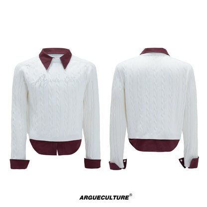 Fake Layered Pearl Embellished Thick Knit Sweater WN21721