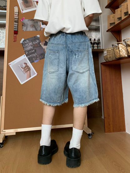 Washed Drawstring Denim Half Jeans WN19917