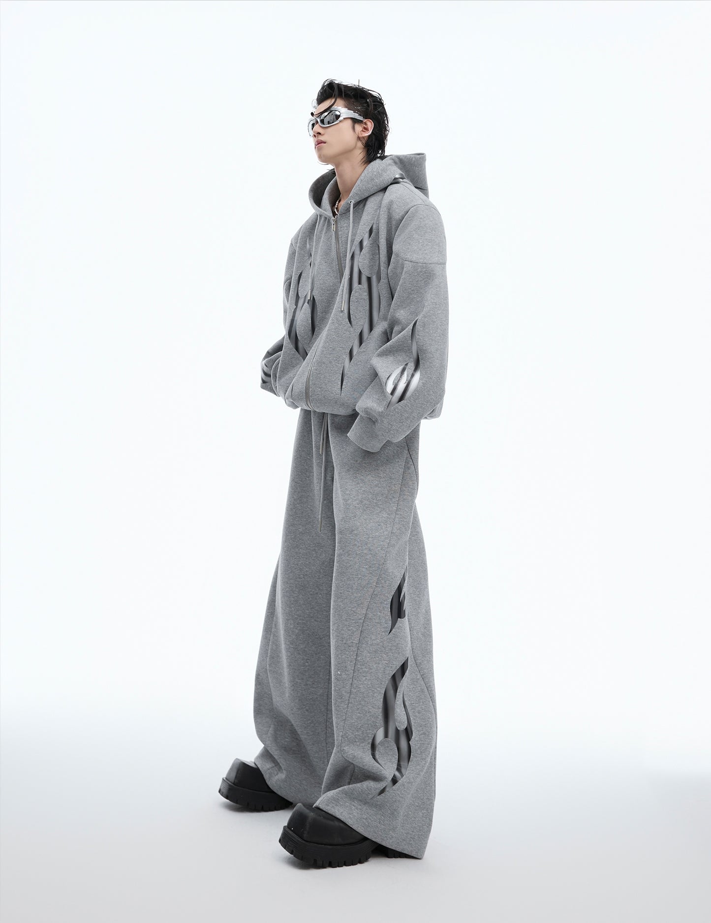 Heavyweight Print Oversize Zipper Hoodie & Wide-leg Sweatpants Setup WN8651